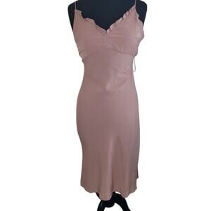 Abercrombie Pink Midi Slip Dress Ruffle VNeck Tie-Back XSP Cottagecore Fairycore